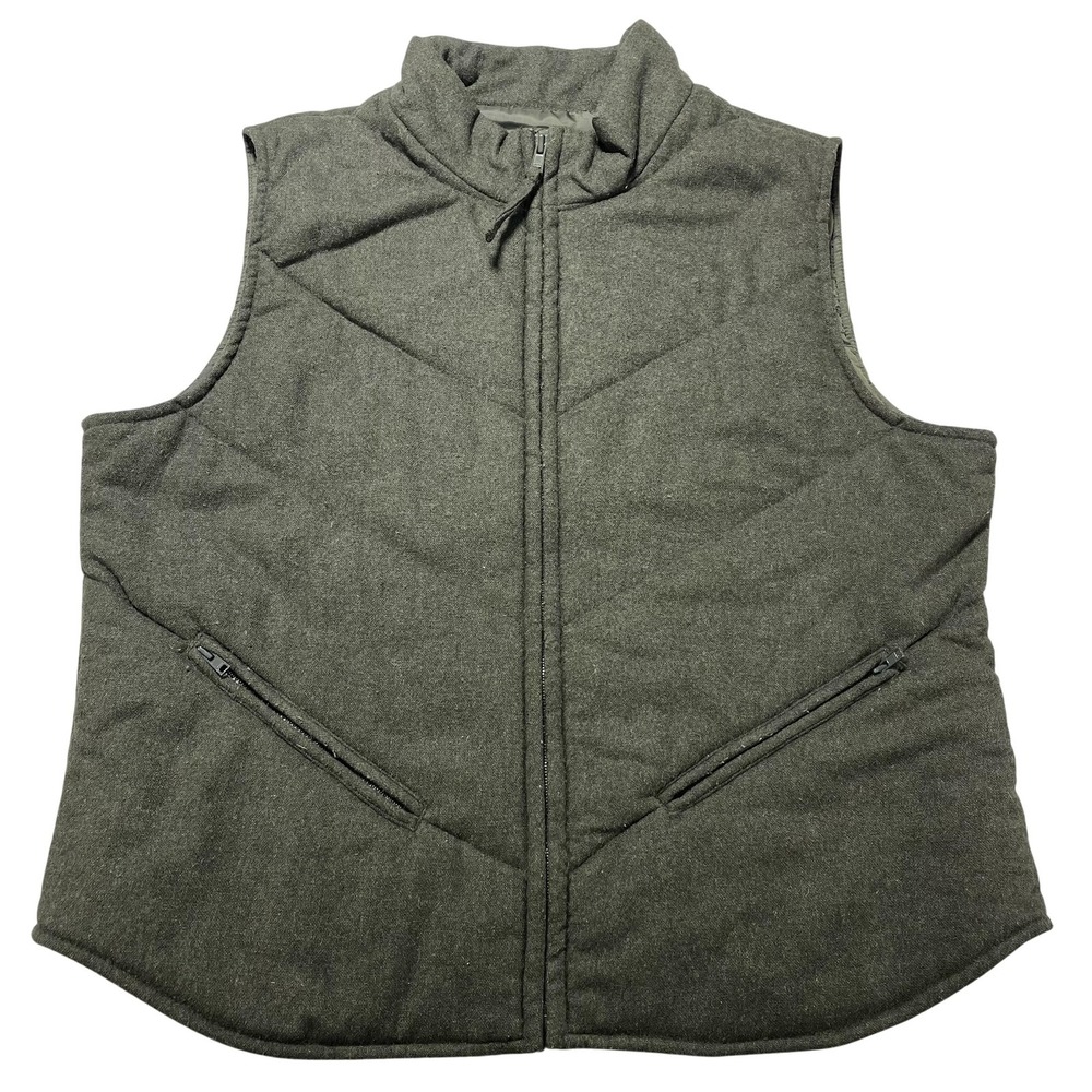Gap Vest Womens Large Green Wool Quilted Full Zip Insulated Outdoor Pockets VTG - Picture 1 of 9